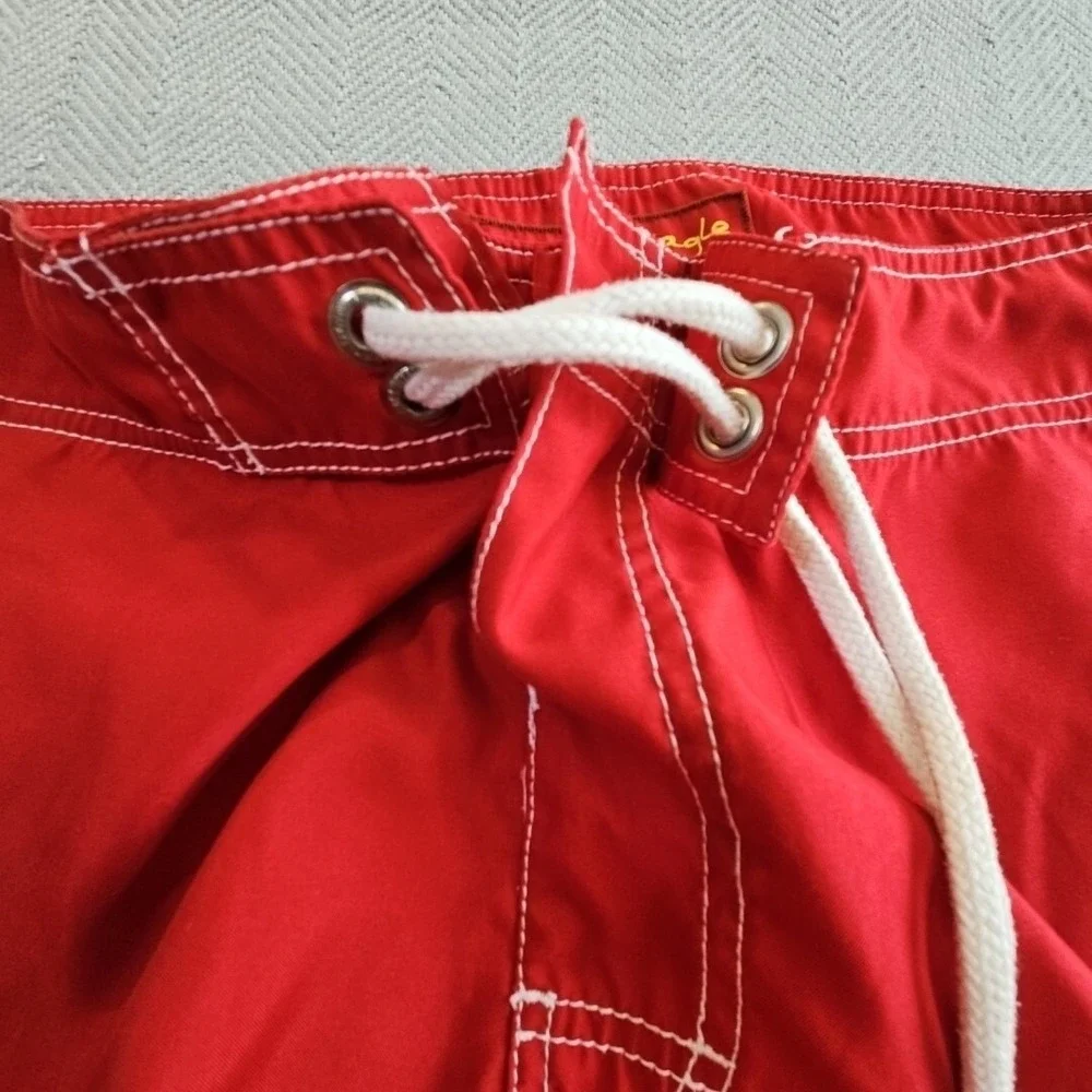 American Eagle Men 32 Board Shorts Swim Trunks Red Yellow 10 Inseam EUC Surf NWT